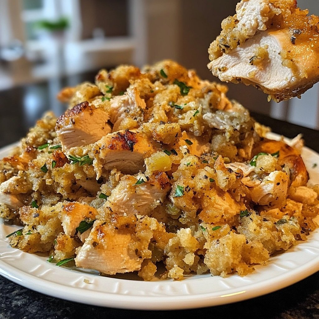 Healthy Crockpot Chicken and Stuffing