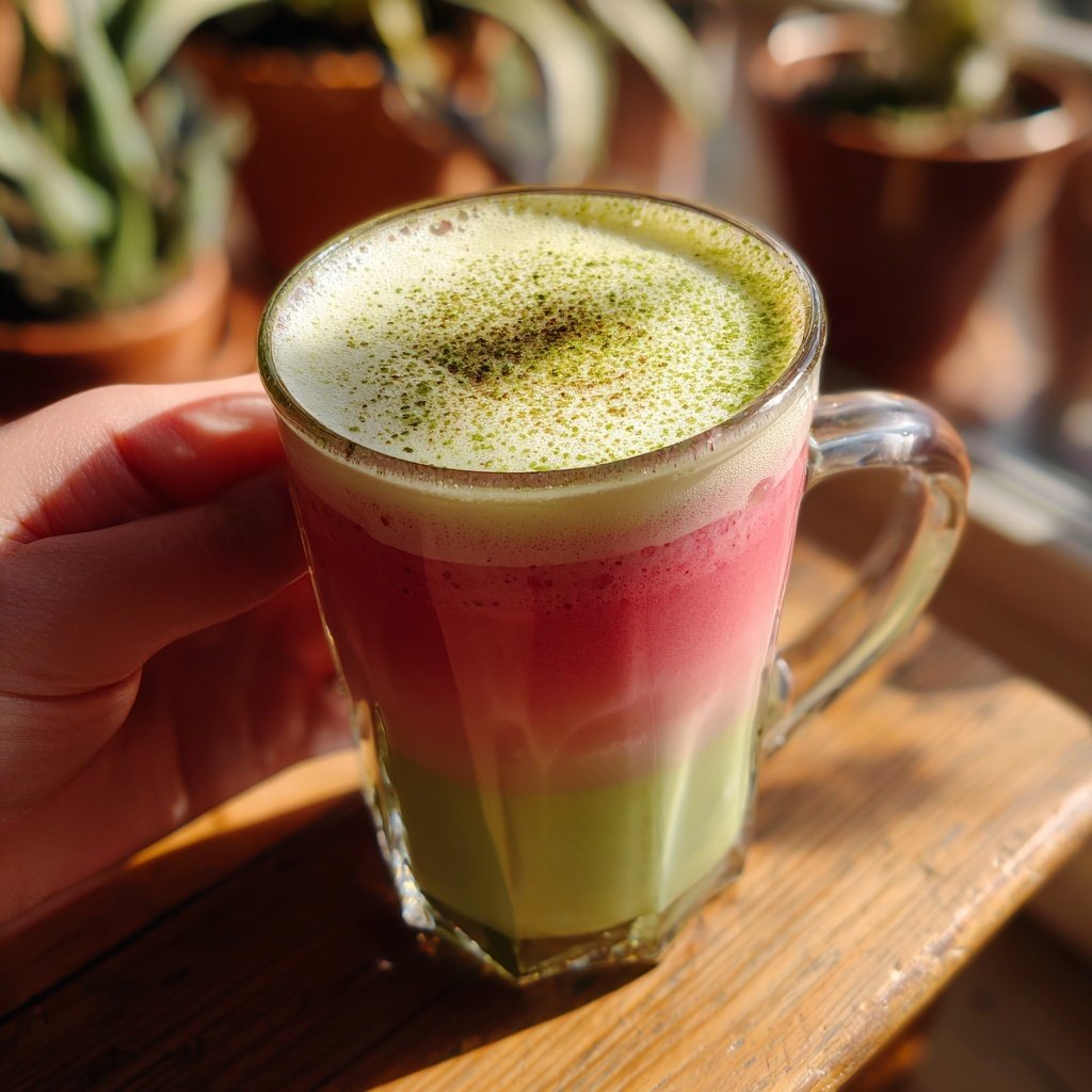 Strawberry Matcha Latte With Cream