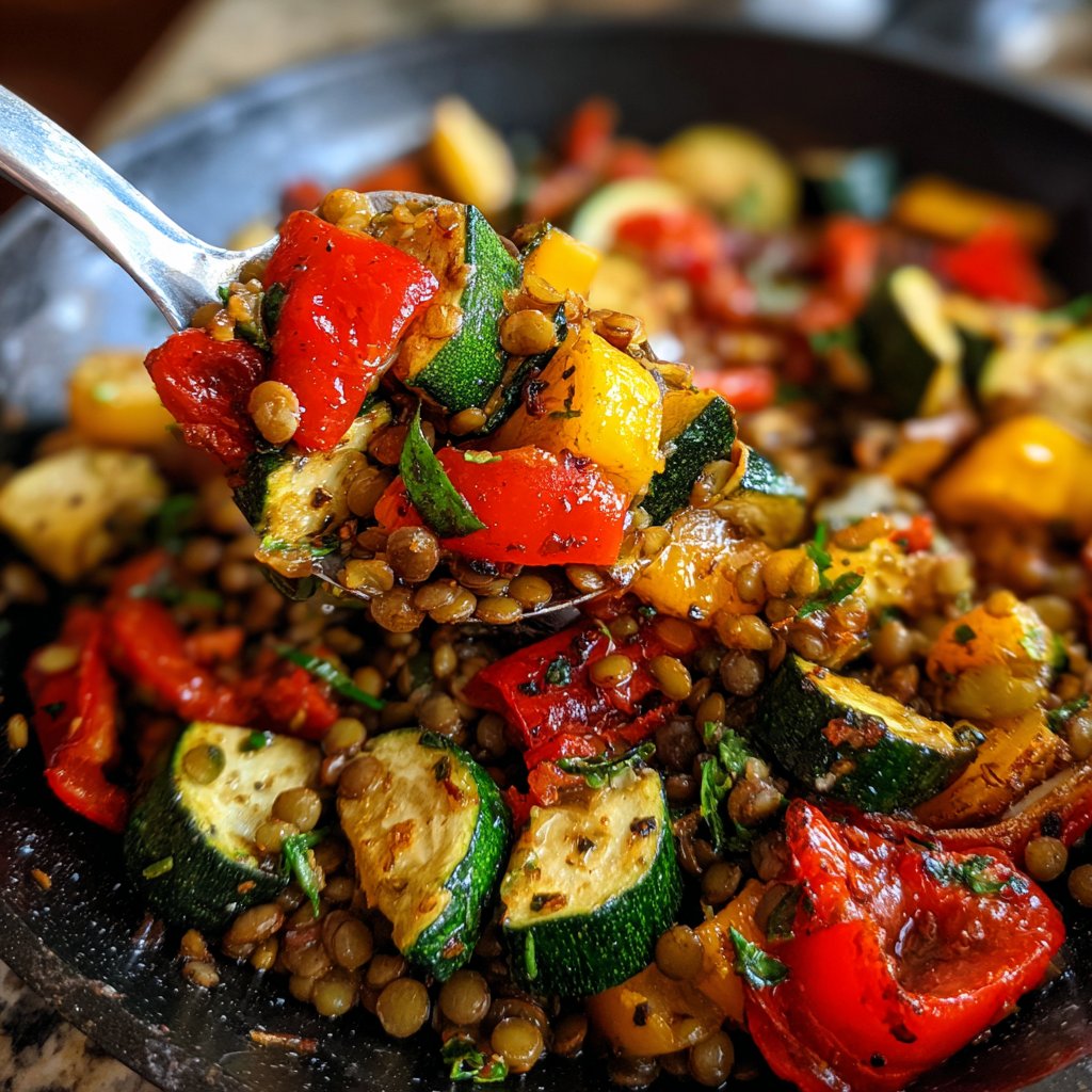Roasted Veggie Lentil Skillet