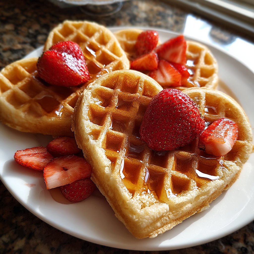 Valentines Breakfast Heart Shaped Waffles
