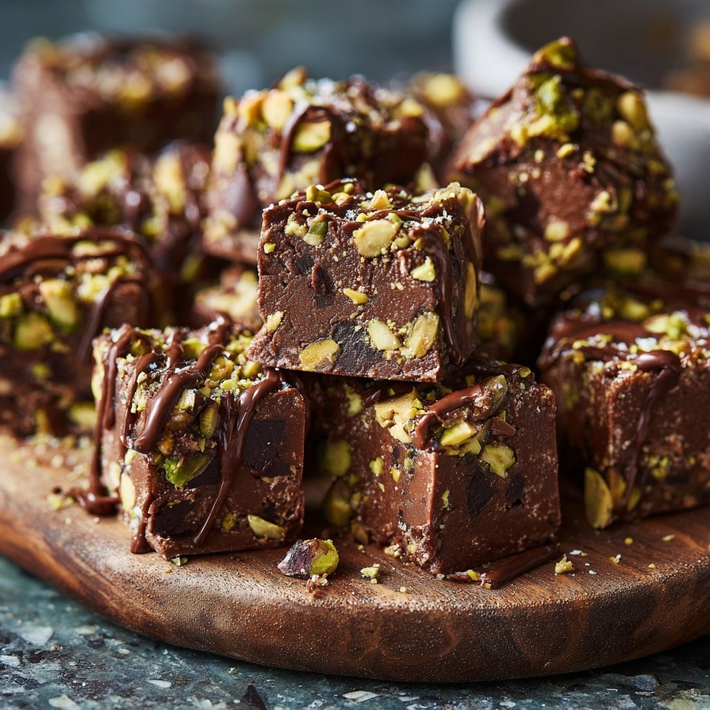 Chocolate Pistachio Fudge Bites