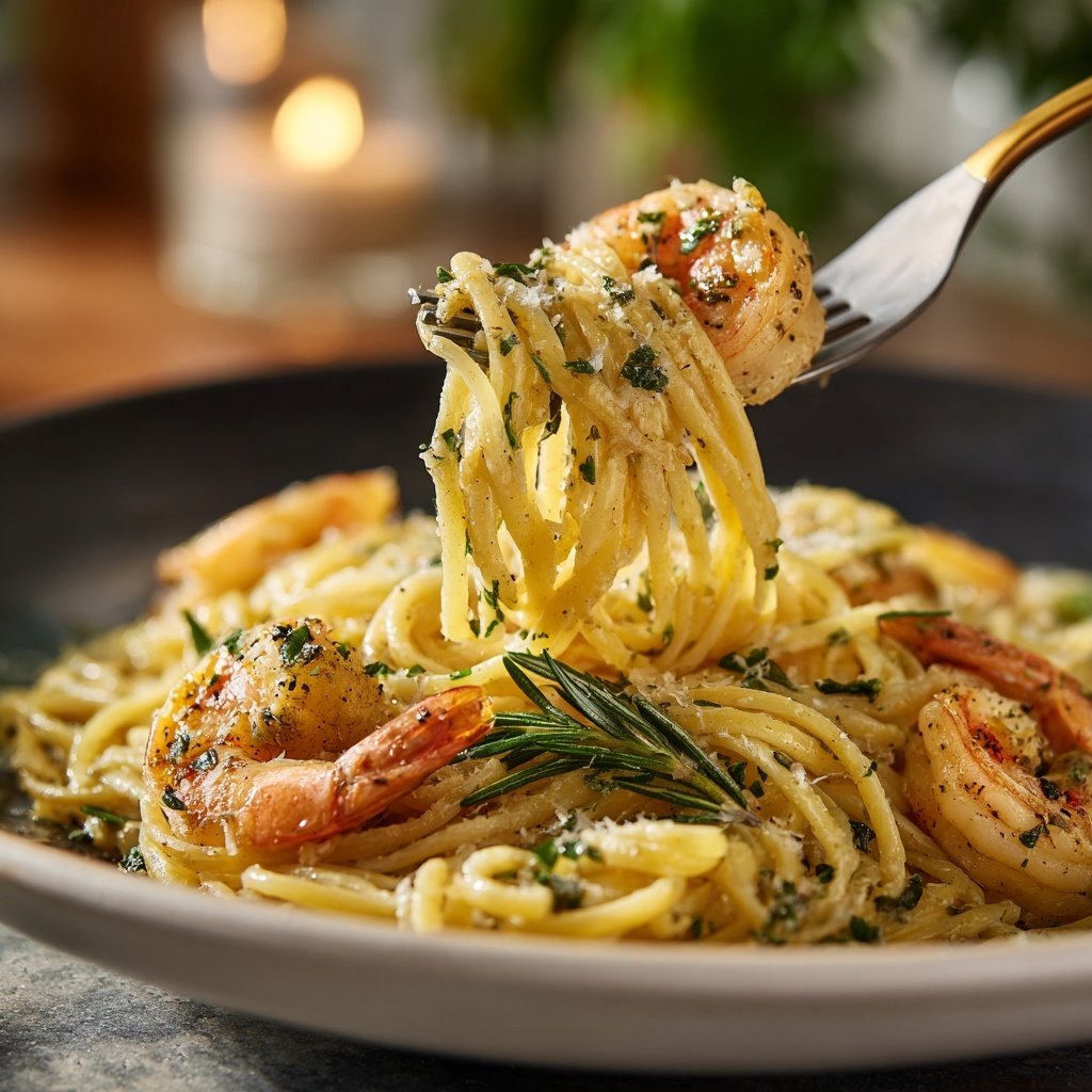 Rosemary Garlic Shrimp Linguine